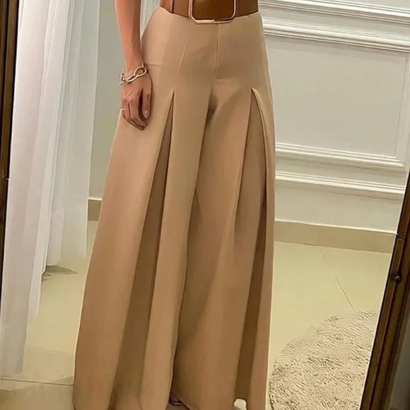 NWT Wide leg ruched tan pants. Super cute! Never worn. - Picture 3 of 9